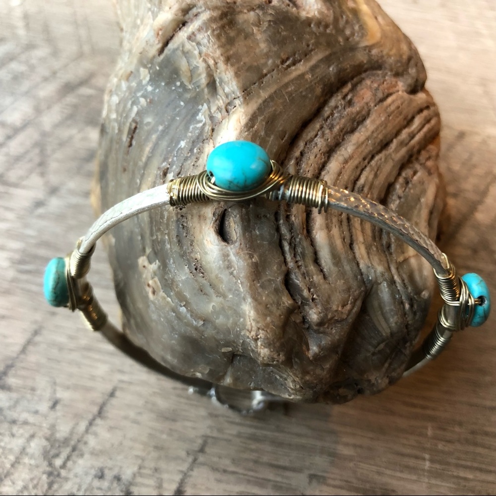 Boho Western Turquoise Bead Bracelet, Gold & Silver Cuff Bracelet